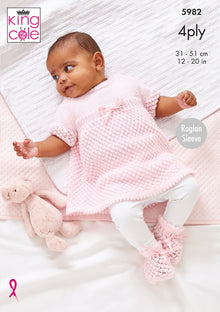 King Cole 5982 Matinee Coat, Angel Top, Hat and Bootees in Cherished 4 Ply Knitting Pattern