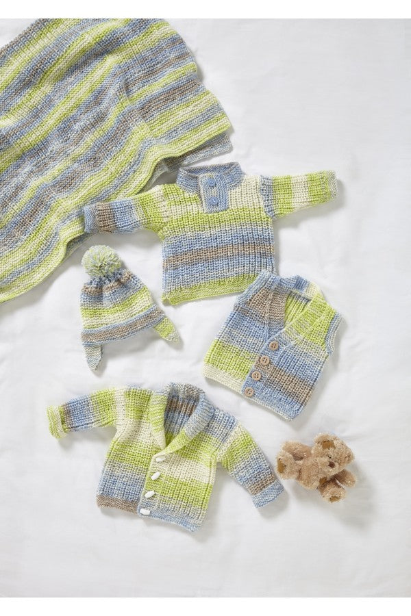 King Cole 6031 Jacket, Gilet, Sweater, Hat and Blanket in Cutie Pie DK Baby Knitting Pattern