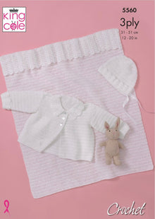 King Cole 5560 Jacket, Bonnet and Blanket in Big Value Baby 3 Ply Crochet Pattern