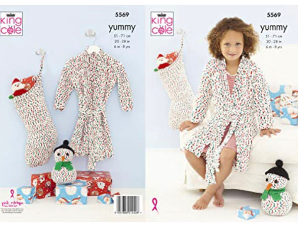 King Cole 5569 Dressing Gown, Snowman and Stocking in Yummy Knitting Pattern