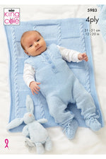 King Cole 5983 Jacket, Dungarees, Bootees and Blanket in Cherished 4 Ply Knitting Pattern