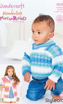 9635 Stylecraft Wondersoft and Merry Go Round DK Pattern 9635 Cardigan and Sweater - 46-66cm, 18-26in, 6months - 7 Years, 2 Designs