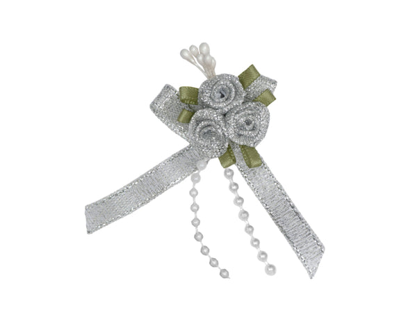 Rose: Trio on Bow with Beads x 5 Bows per pack