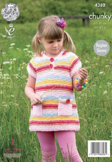 4382 King Cole Dress, Cardigan, Hat and Scarf in Big Value Chunky Knitting Pattern