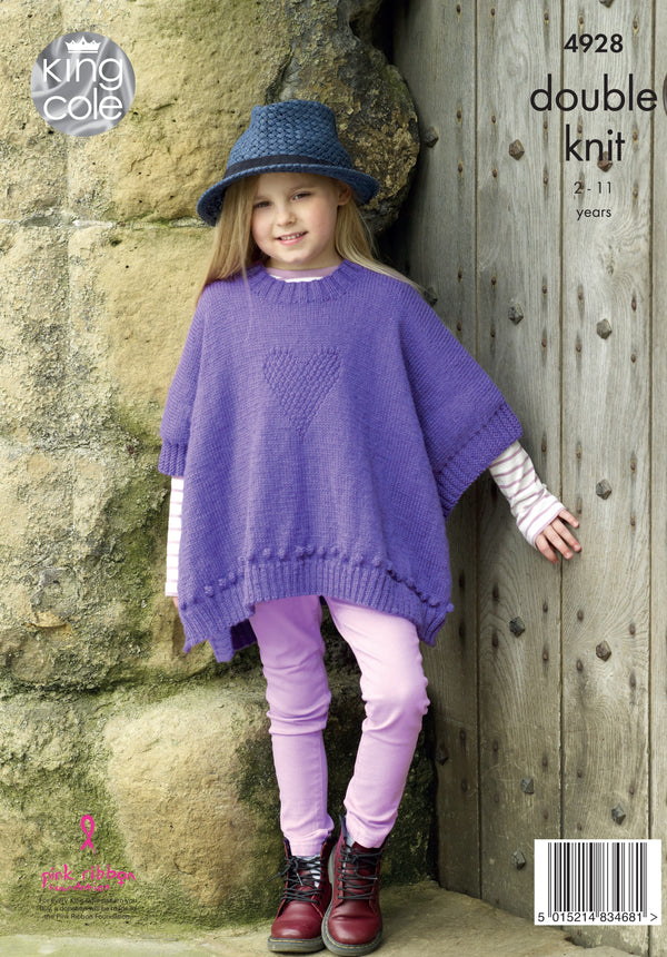 King Cole 4928 Girls' Ponchos in Majestic DK knitting Pattern