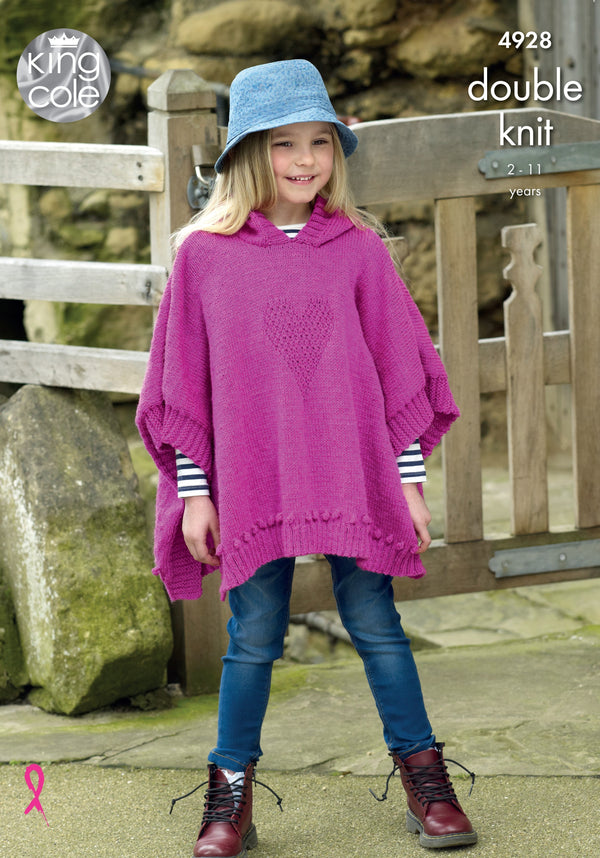 King Cole 4928 Girls' Ponchos in Majestic DK knitting Pattern