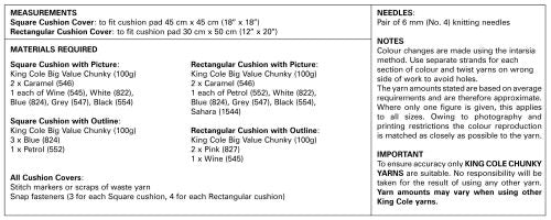 4324 King Cole Camper Van Cushions Chunky Knitting Pattern