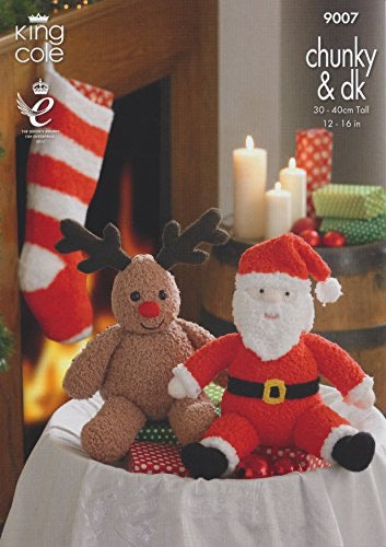 9007 King Cole Santa and Rudolph Toys and Christmas Stocking Chunky & Double Knitting Pattern