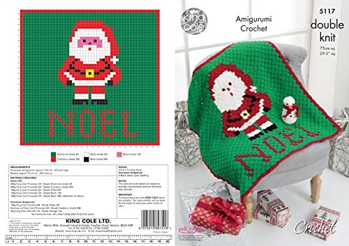 5117 King Cole Christmas Corner to Corner Blanket & Snowman Amigurumi Crocheted in Pricewise & Dollymix Double Knitting Pattern