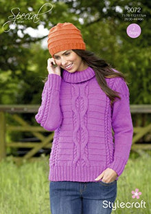 9072 Stylecraft Ladies Cable Sweater and Hat Knitting Pattern