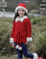 4057 King Cole Jacket, Gilet, Boot Toppers, Hat & Headband in Aran & Luxe Fur Knitting Pattern