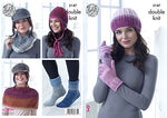 5147 King Cole Hat, Cowl, Gloves, Shoulder Cover, Socks & Helmet Knitted in Double Knitting Pattern