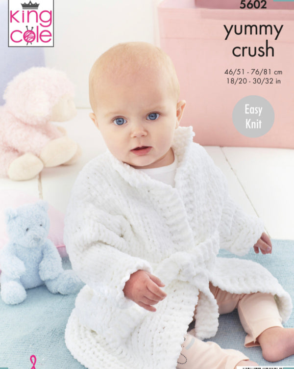 5602 King Cole Girls Dressing Gowns in Yummy Crush Knitting Pattern