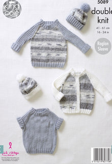 5089 King Cole Baby Cardigan, Sweater & Hat Double Knitting Pattern