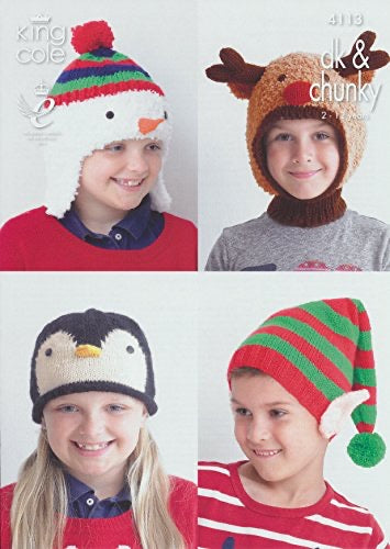 4113 King Cole Children’s Hat Double Knitting and Chunky Pattern