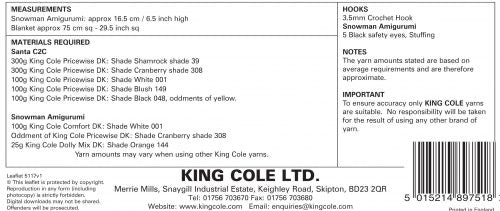 5117 King Cole Christmas Corner to Corner Blanket & Snowman Amigurumi Crocheted in Pricewise & Dollymix Double Knitting Pattern