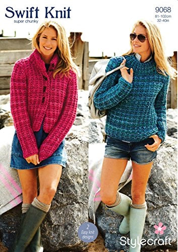 9068 Stylecraft Ladies Super Chunky Sweater and Coat Knitting Pattern