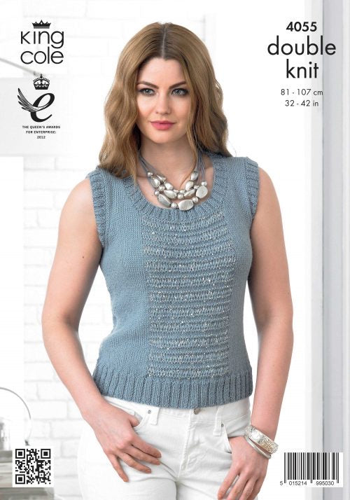 4055 King Cole Ladies Sweater and Slipover Knitted in Baby Alpaca DK & Cosmos Pattern