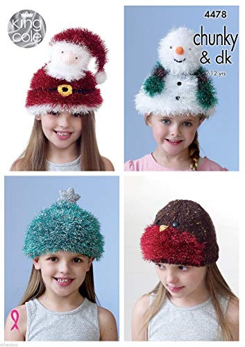 4478 King Cole Kid’s Novelty Hats Knitted with Tinsel Chunky Knitting Pattern