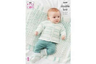 5699 King Cole Cardigan, Waistcoat, Hoody, Blanket and Bootees in Baby Stripe DK Knitting Pattern