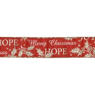 Merry Christmas Holly  Red/Gold 50mm x 1m Ribbon