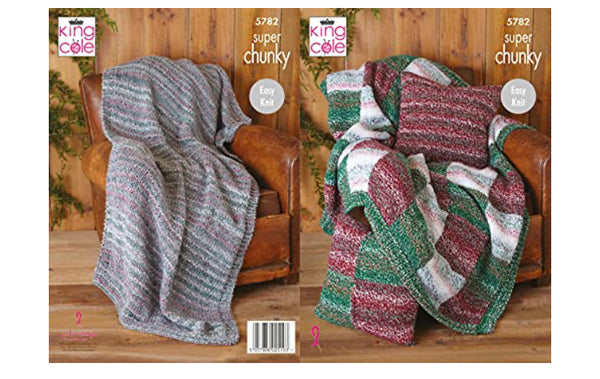 5782 King Cole Blanket, Cushions and Bed Runner in Christmas Super Chunky Knitting Pattern