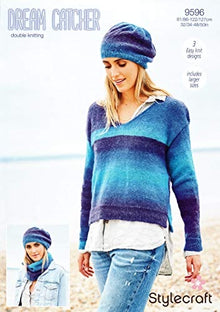 9596 Stylecraft Dream Catcher Ladies V-Neck Jumper, Hat & Snood Double Knitting Pattern