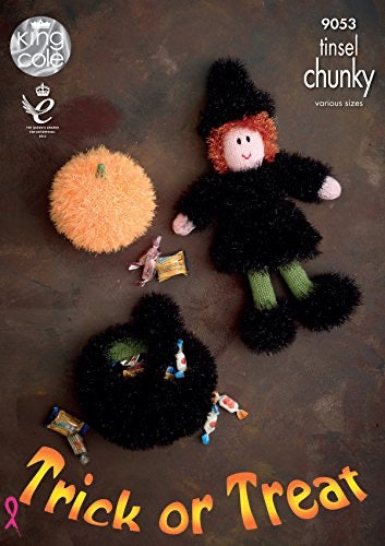 9053 King Cole Halloween, Witch, Pumpkin & Cauldron Knitted with Tinsel Chunky Pattern